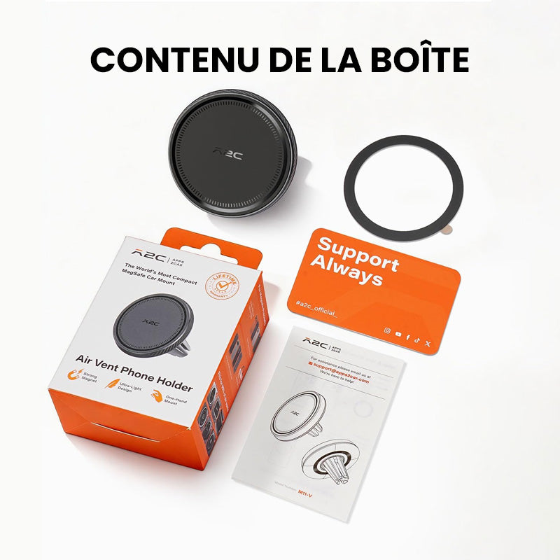 Support de téléphone de voiture magnétique sans fil pour grille d'aération A2C, compatible avec Apple et Android, EV11, Noir