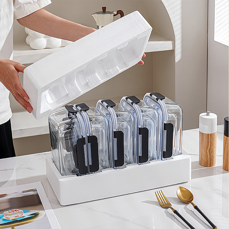 JORDAN&JUDY Lot de 10 contenants alimentaires noirs à fermeture à clip, Verre à haute teneur en borosilicate (1040 ml x 5 + 370 ml x 5), Couvercles hermétiques, Lot de boîtes repas de bureau