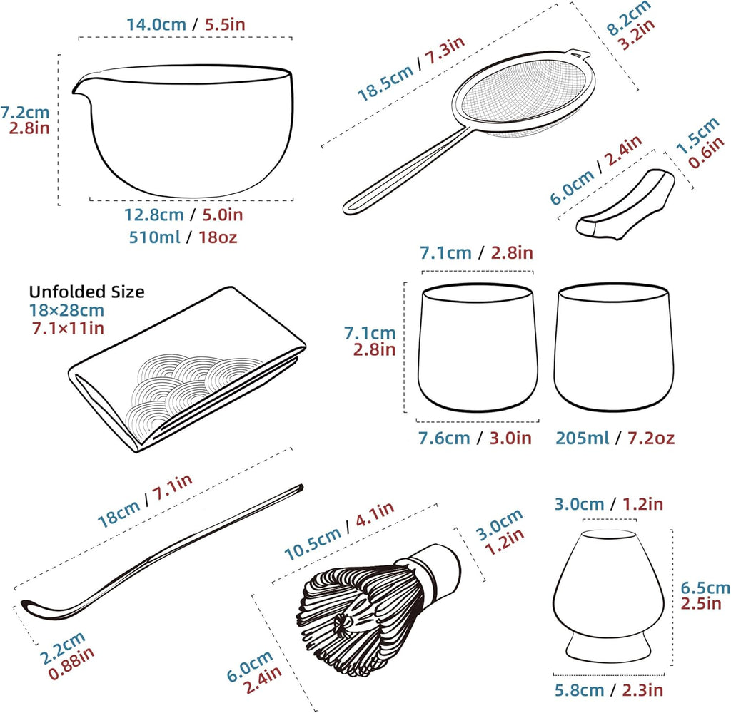 TEANAGOO Fouet à Matcha, Set Matcha en Céramique 9 Pièces, Kit Matcha pour Cérémonie, Set à Thé Matcha pour Préparer Petit-Déjeuner/Matcha Latte