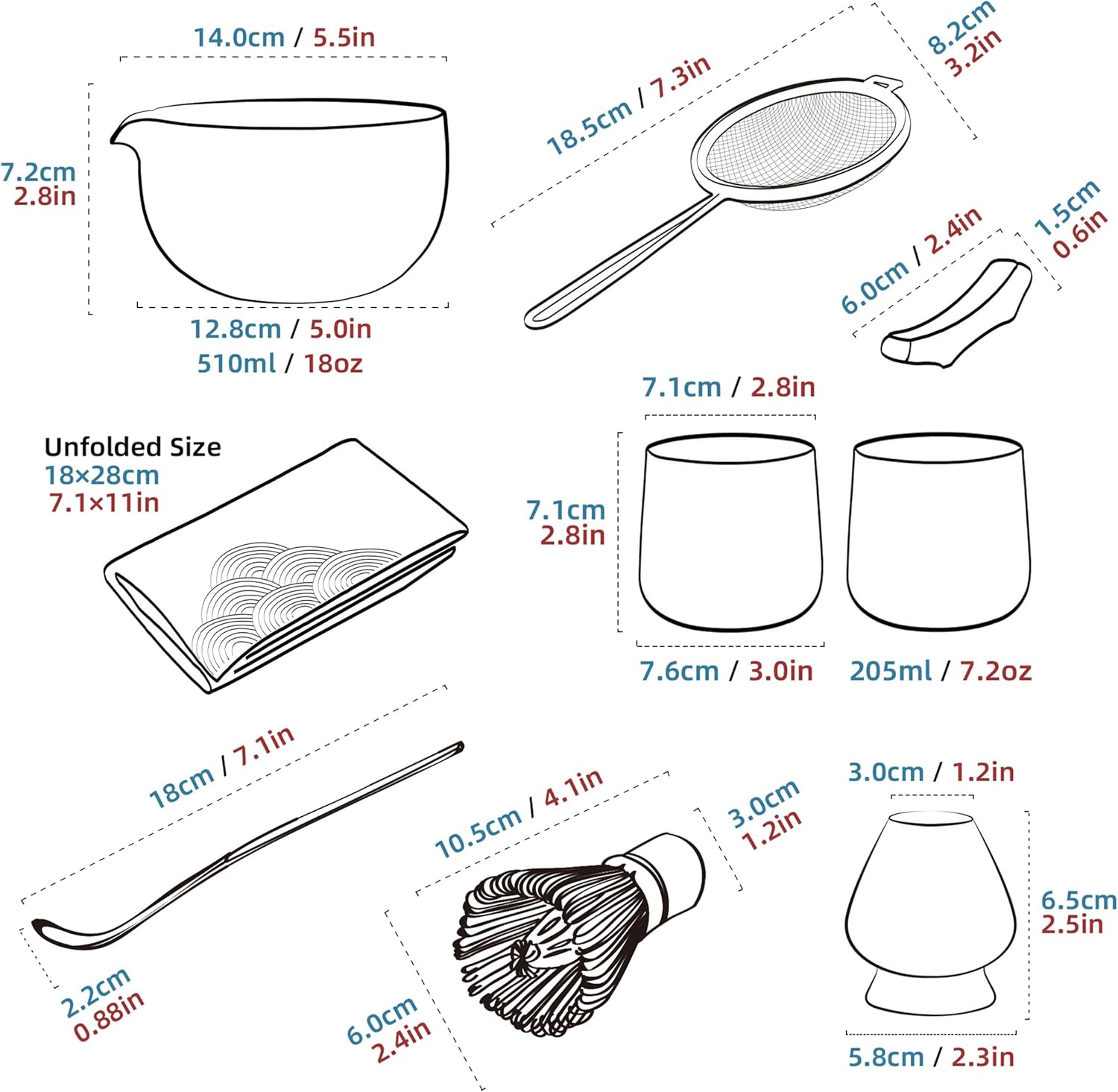 TEANAGOO Fouet à Matcha, Set Matcha en Céramique 9 Pièces, Kit Matcha pour Cérémonie, Set à Thé Matcha pour Préparer Petit-Déjeuner/Matcha Latte