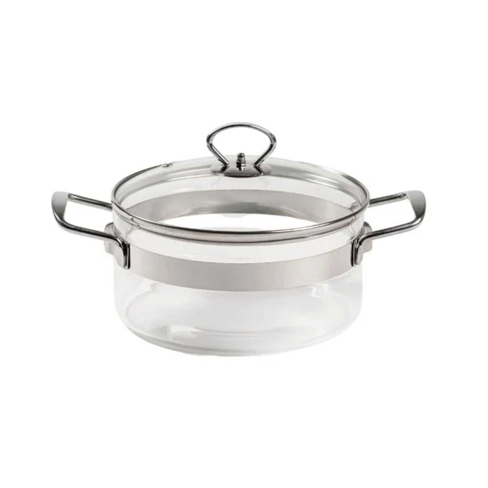 Belissam Marmite en verre borosilicate tous feux et four avec couvercle et sans PFAS/PTFE 20 cm - 2,5 L