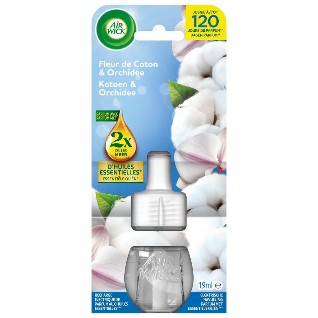 Air-wick Recharge à brancher électrique, Fleur de coton & orchidée, Jusqu'à 120 jours, 19 ml