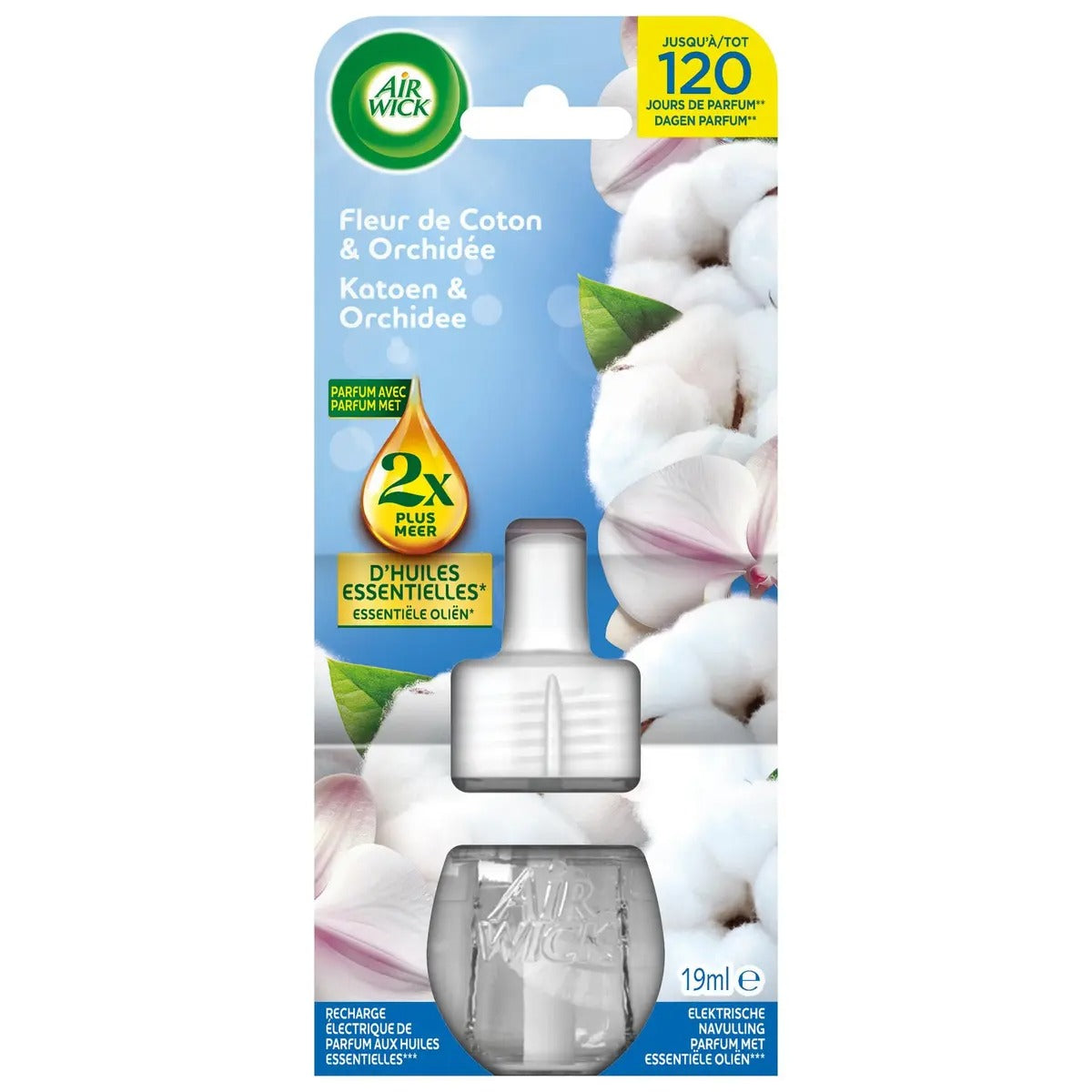 Air-wick Recharge à brancher électrique, Fleur de coton & orchidée, Jusqu'à 120 jours, 19 ml