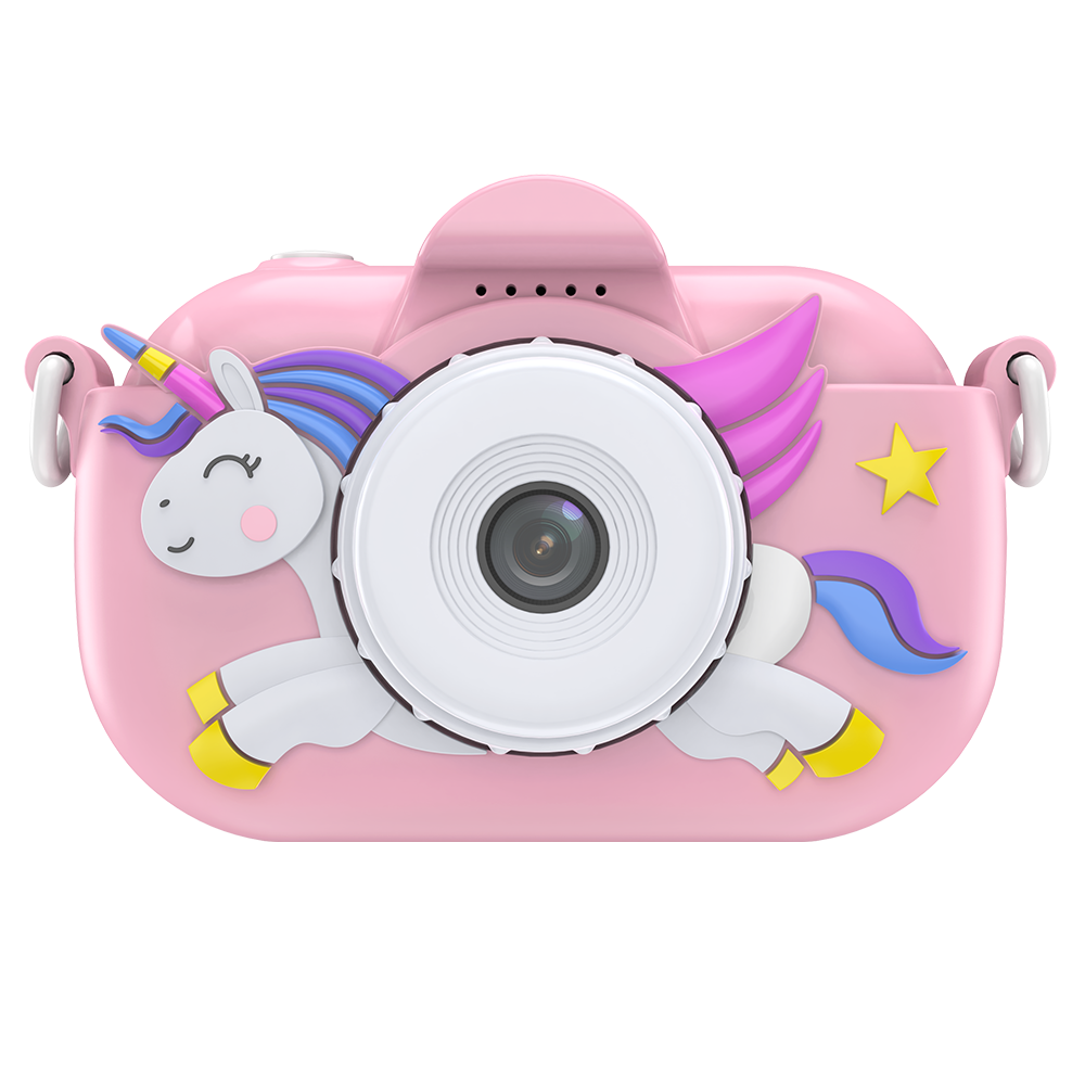 Songdian DC501J Appareil photo pour enfants avec étui souple à motif dessin animé Rose