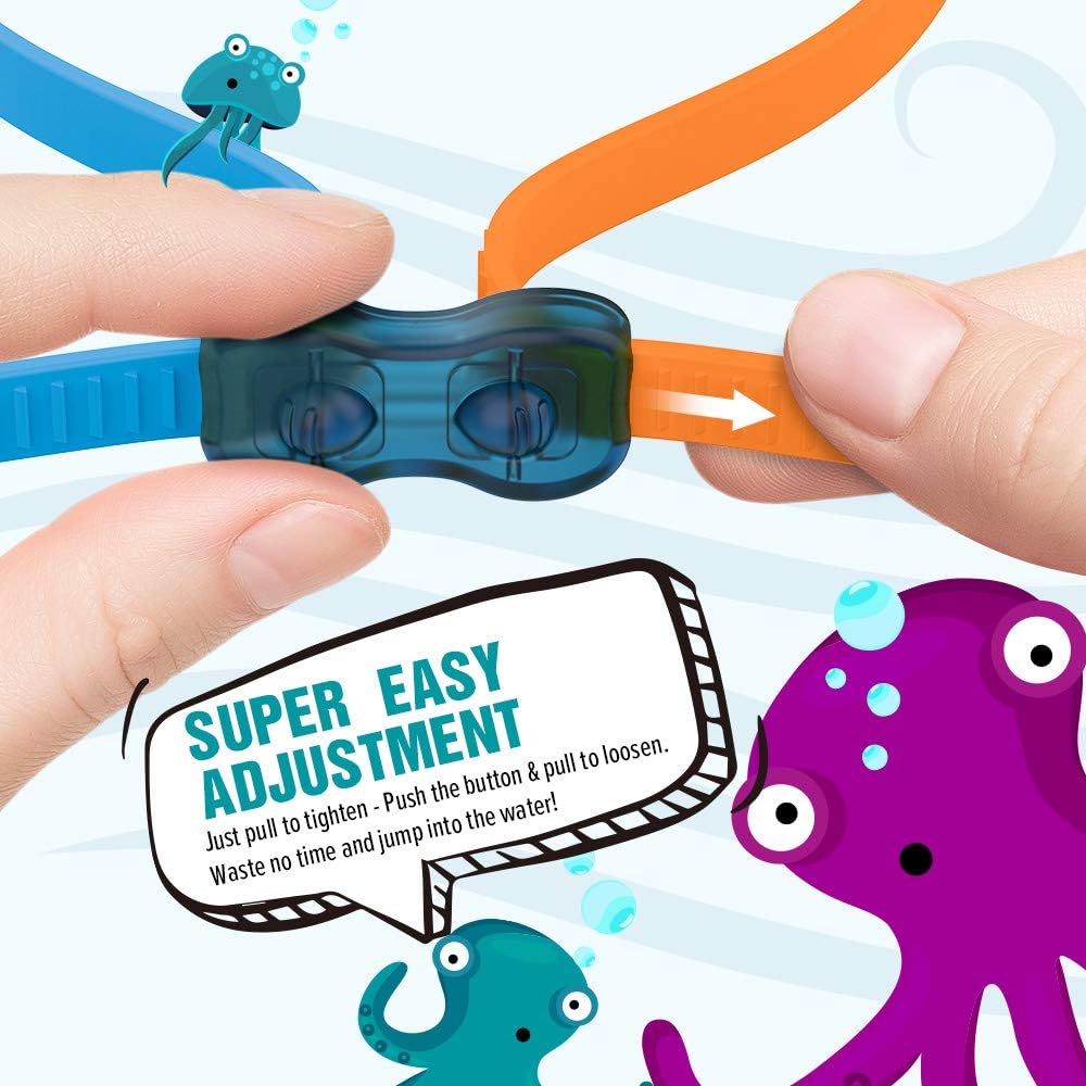 OutdoorMaster Lot de 2 lunettes de natation pour enfants - Lunettes de natation à sangle rapidement réglable pour enfants, Orange et bleu + Bleu et rouge