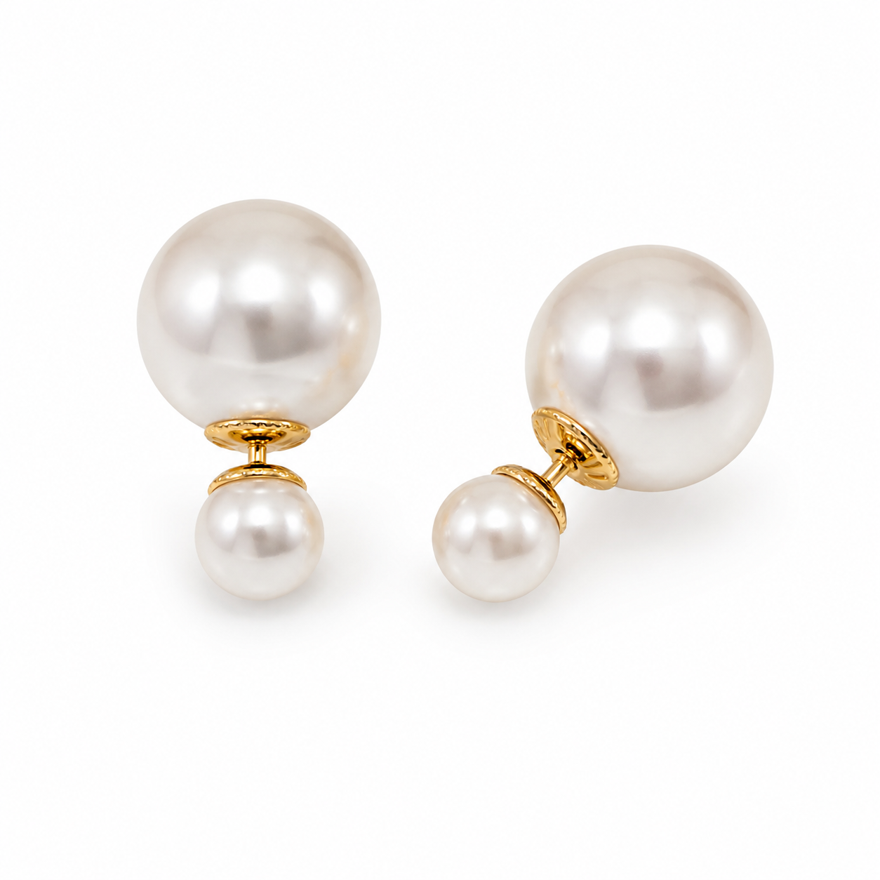VoxorAI Boucles d'oreilles australiennes classiques à double perle blanche style double, puces d'oreilles, boucles d'oreilles pendantes, bijou de luxe haut de gamme