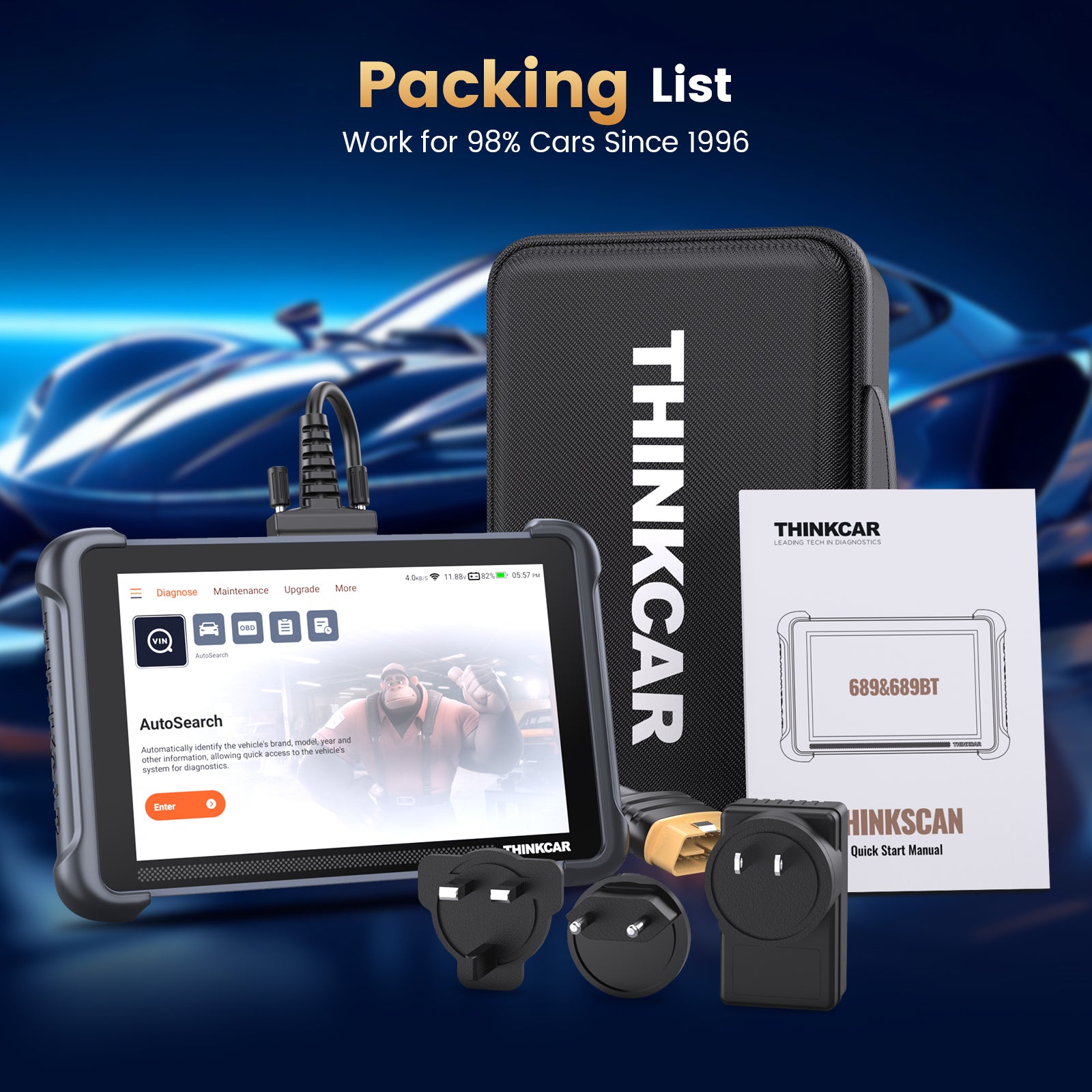 THINKCAR ThinkSCAN 689 Outil de diagnostic OBD2 pour voiture, avec 34 fonctions de remise à zéro et diagnostic complet des systèmes, lecteur de données pour tests actifs