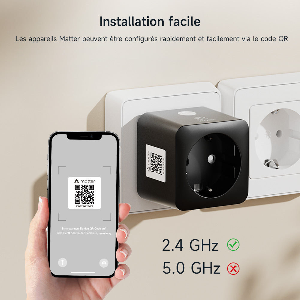 WOOX Prise connectée avec Matter via WiFi, pour intégrer les appareils classiques à la maison connectée, compatible Alexa, Google et Apple, mesure et économise la consommation électrique