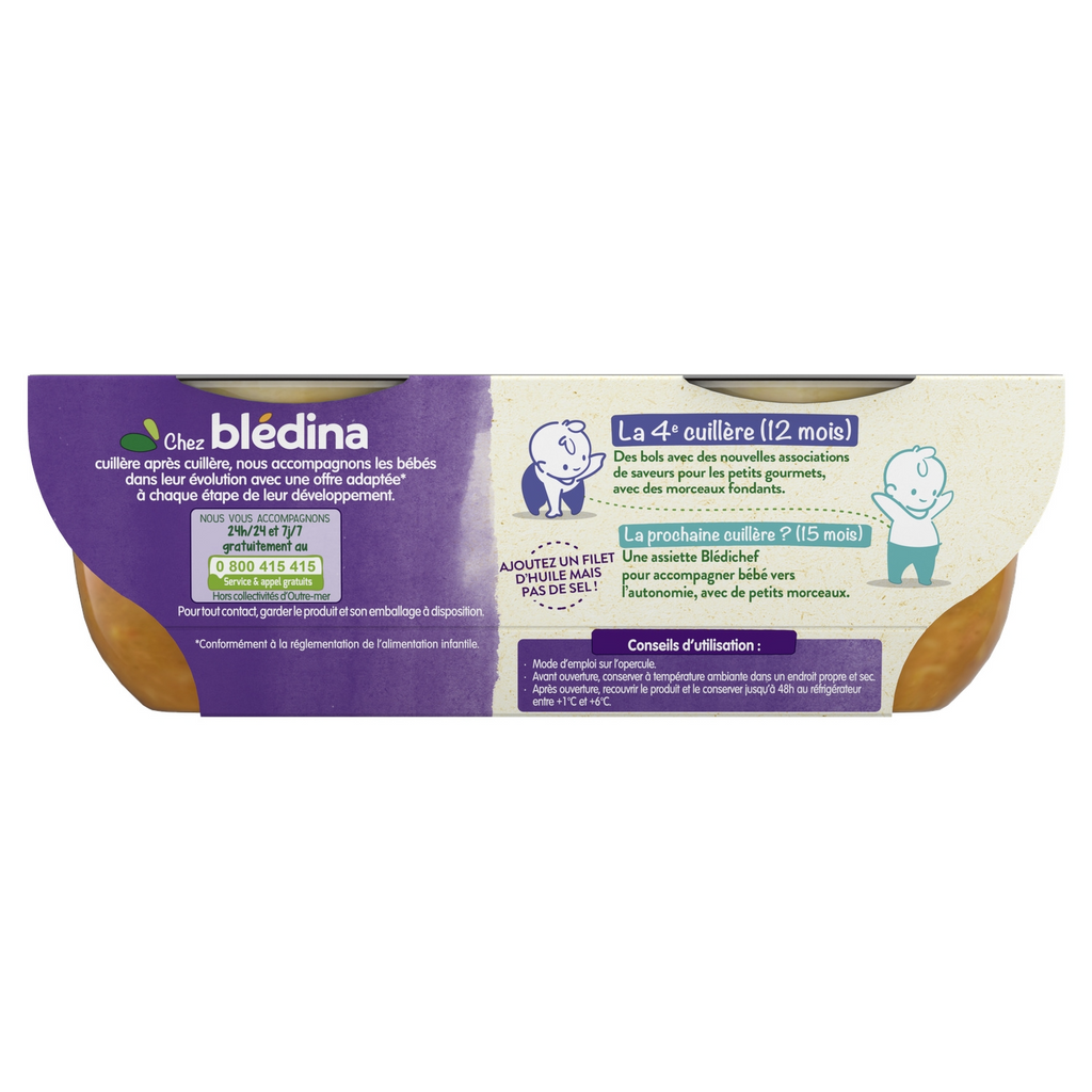 BLEDINA Blédiner Pâtes Tomates Courgettes et Gruyère Repas Bébé Dès 12 Mois 2x200 g