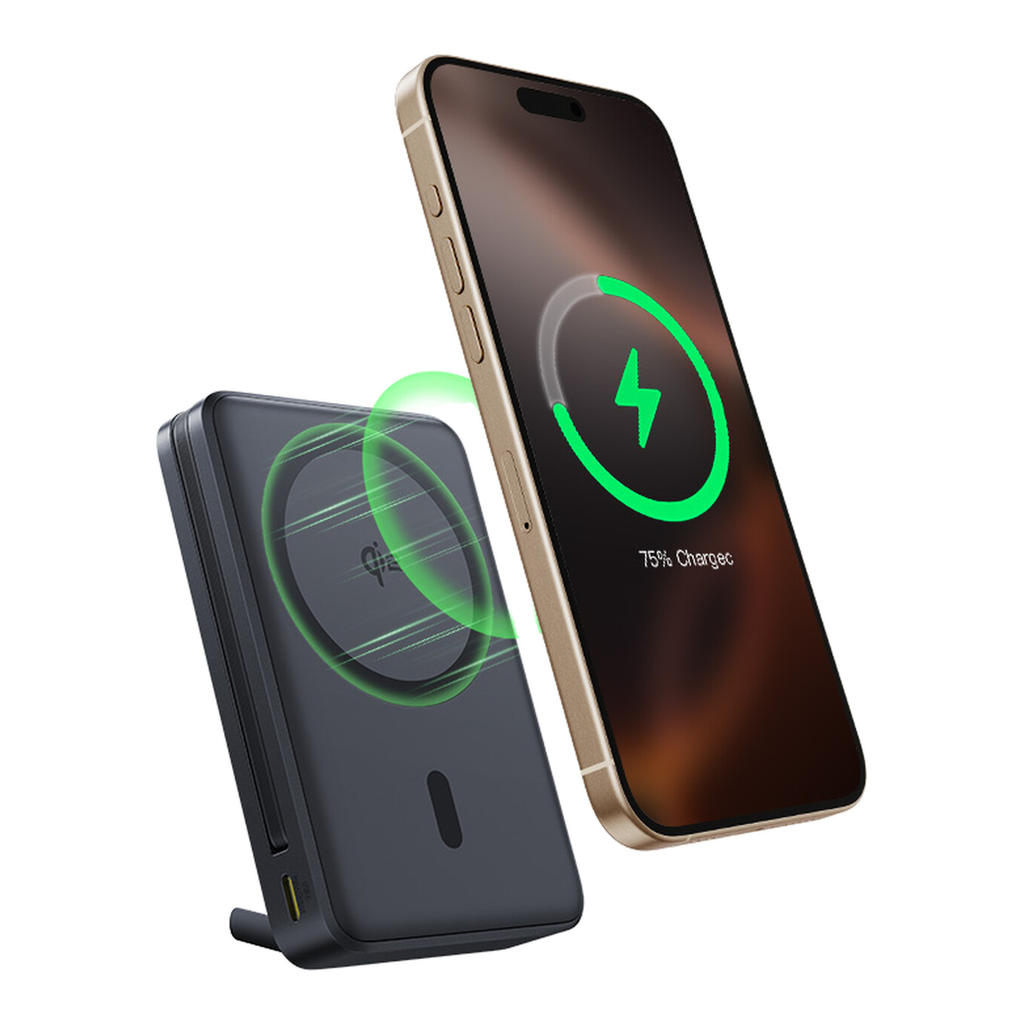 Baseus Nomos Qi2 Batterie portable avec support magnétique filaire USB-C intégré 10000 mAh 45 W - Noir interstellaire