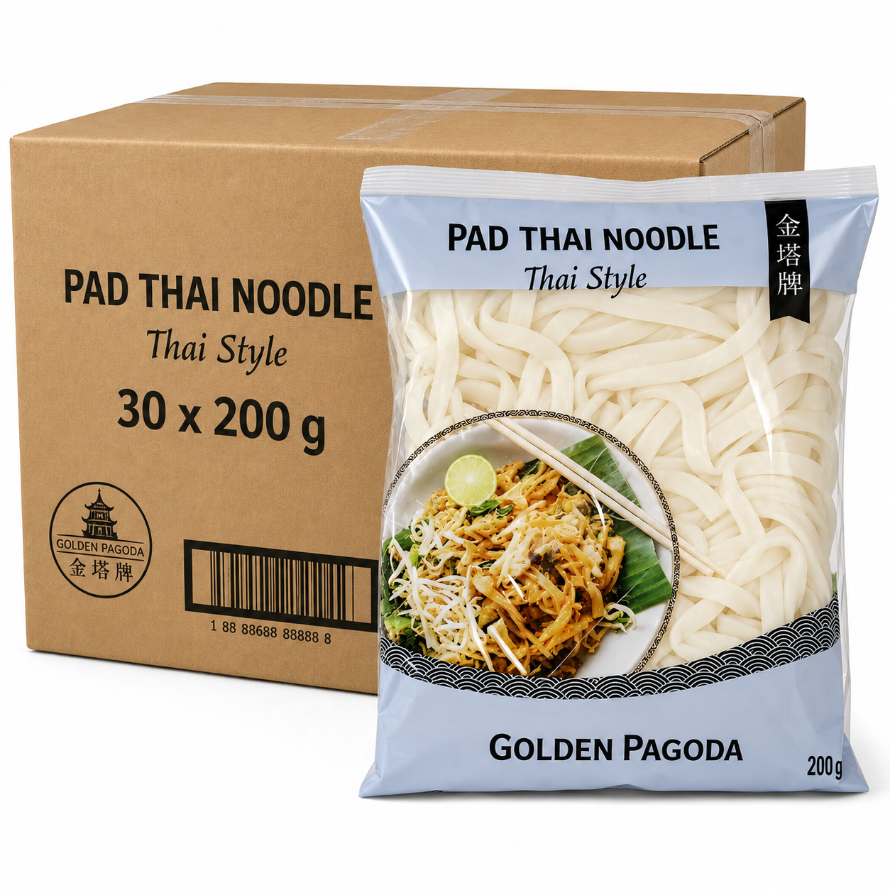 GOLDEN PAGODA Nouilles pad thaï fraîches style thaïlandais - 30 x 200 g