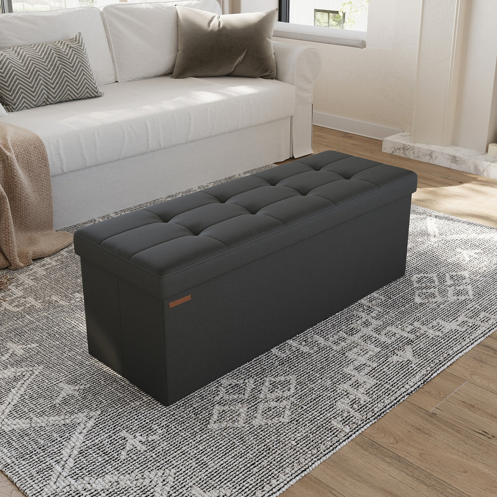JOYFURNOS Banc de rangement, 38 x 110 x 38 cm, pouf coffre, banc de lit, pour salon, chambre à coucher, entrée, noir