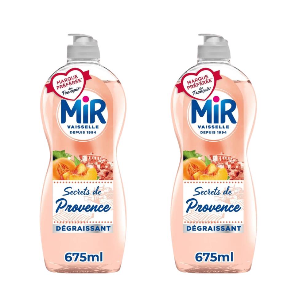 MIR Secrets de Provence Liquide Vaisselle Vignoble Pêche & Melon Dégraissant 2 x 675 ml (= 1,35 L)