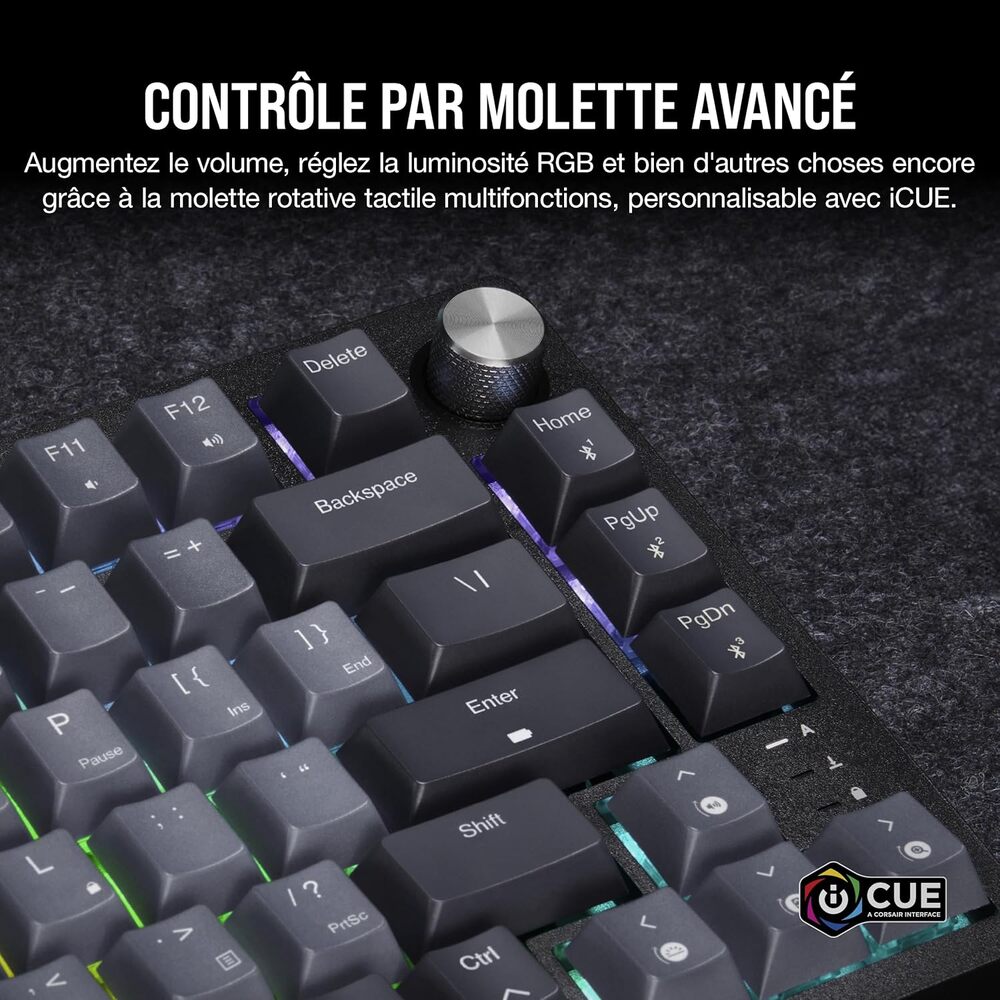 Corsair K65 Plus Clavier Gaming Mécanique (MLX Red) sans fil RGB 75% - AZERTY - Noir