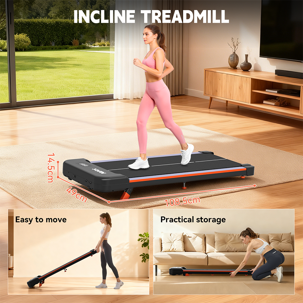 KeHot YQ N3897 Tapis de marche inclinaison 9 %, tapis roulant silencieux compact, musique Bluetooth, écran LED, tapis roulant compact sous bureau