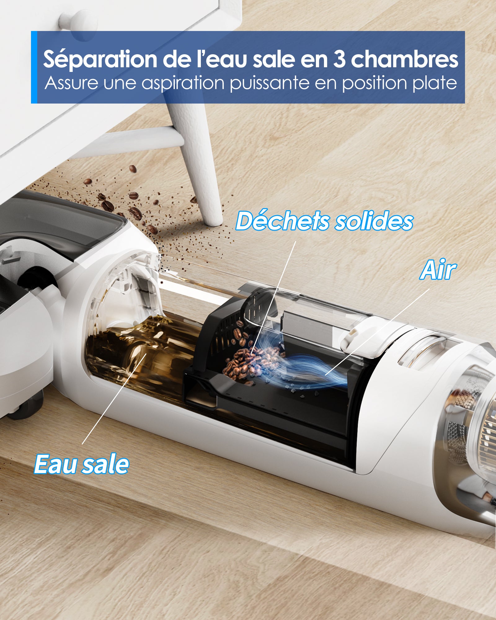 Tineco Floor One Stretch S6 Aspirateur eau et poussière Conception à plat 180° Accès bas 13 cm Autonettoyage FlashDry 70 °C Autonomie 40 min