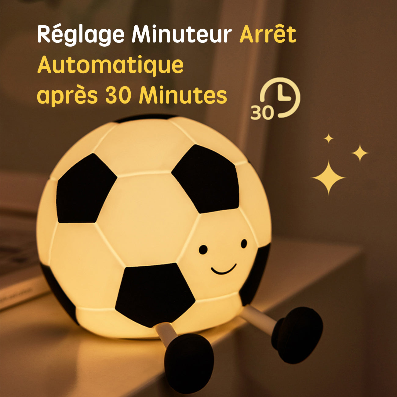 VIVREAL Veilleuse LED ballon de football A032, Rechargeable, Intensité réglable sur 3 niveaux, Charge Type-C, Silicone souple, ABS et PP