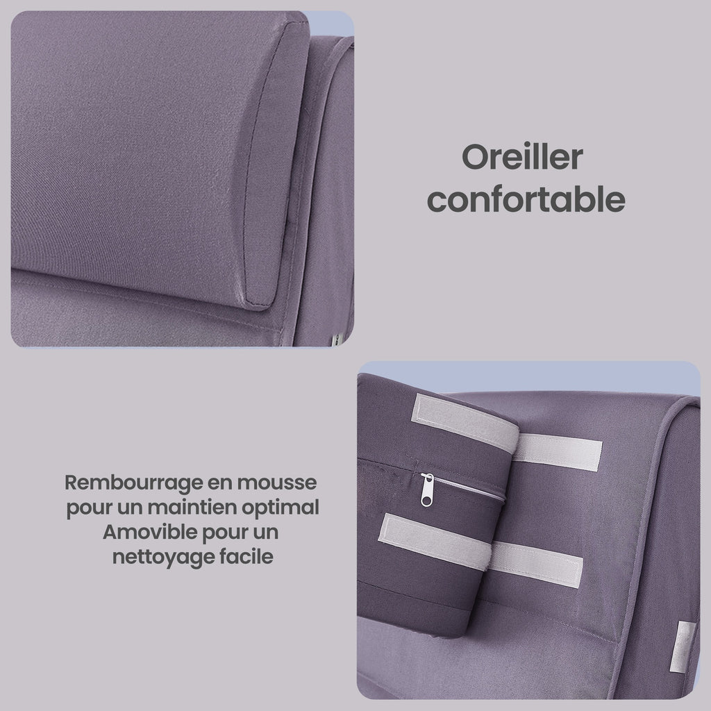 JOYFURNOS Fauteuil à bascule avec accoudoirs, Fauteuil lounge à bascule en bois de bouleau, Repose-pieds 5 positions réglables, Gris clair et Naturel