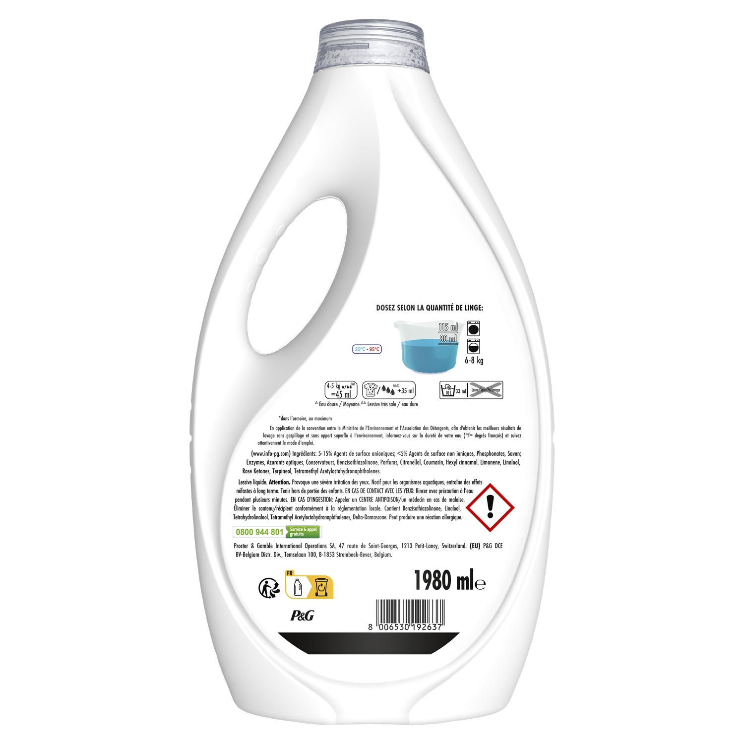 Dash Lessive Liquide 2-en-1 Ambre et Orchidée 1.98L