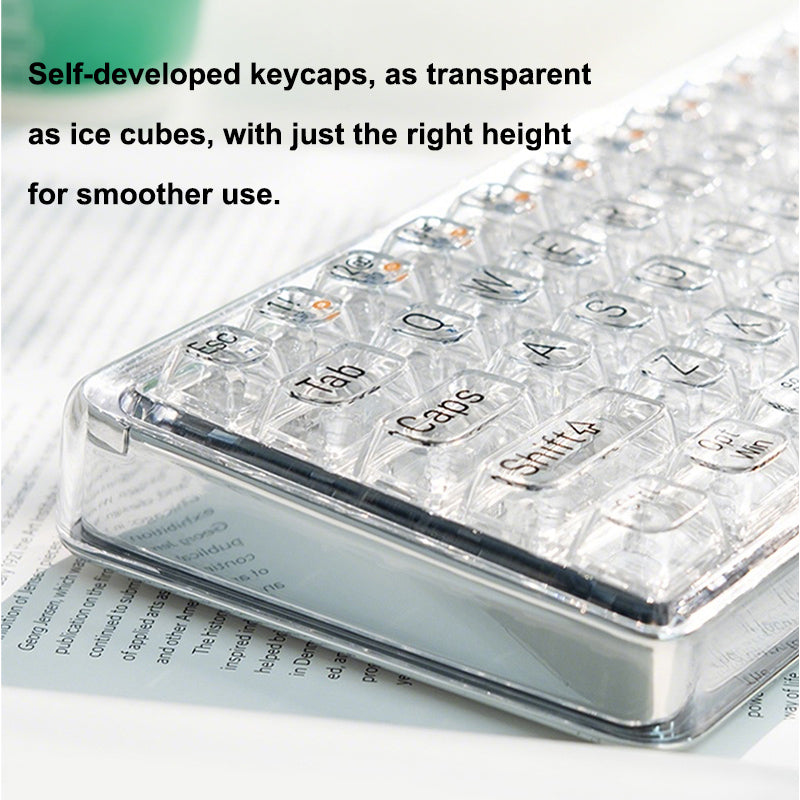 Clavier mécanique Lofree OE907 à 65 %, disposition QWERTY US, interrupteurs Jellyfish, 68 touches transparentes, double mode Bluetooth 5.1/Filaire, rétroéclairage blanc, clavier de jeu pour Mac/Windows/Android