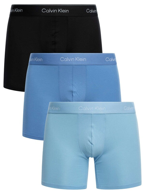 CALVIN KLEIN Boxers longs en coton extensible Icon, lot de 3, Noir/Glacier/Bleu