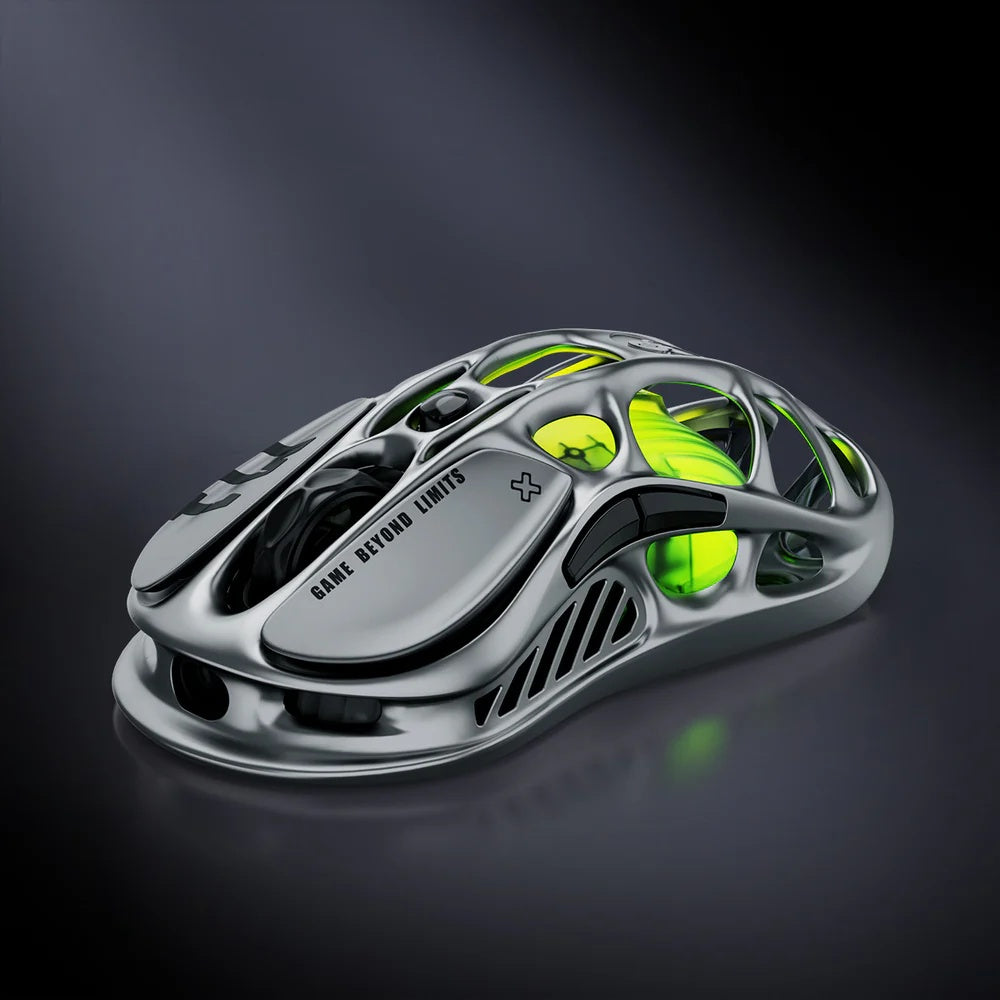 Souris gaming sans fil GravaStar Mercury M1 Pro, Souris gaming super légère 4 kHz en alliage de magnésium, 26000 DPI, Capteur PAW3395, 5 boutons programmables, RGB, Souris gaming design creux - Gunmetal