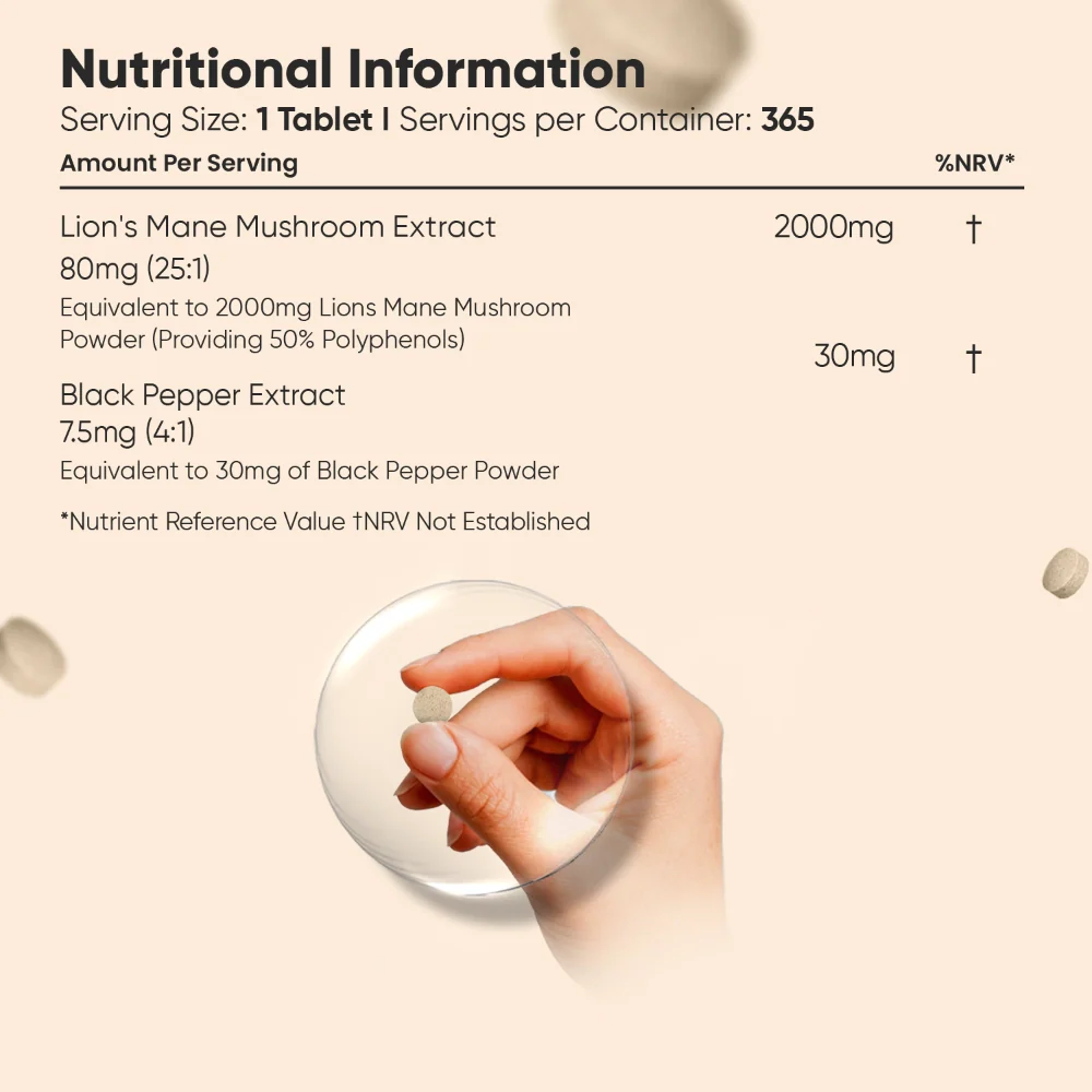WeightWorld Extrait de champignon Lion's Mane 2000 mg - 365 comprimés