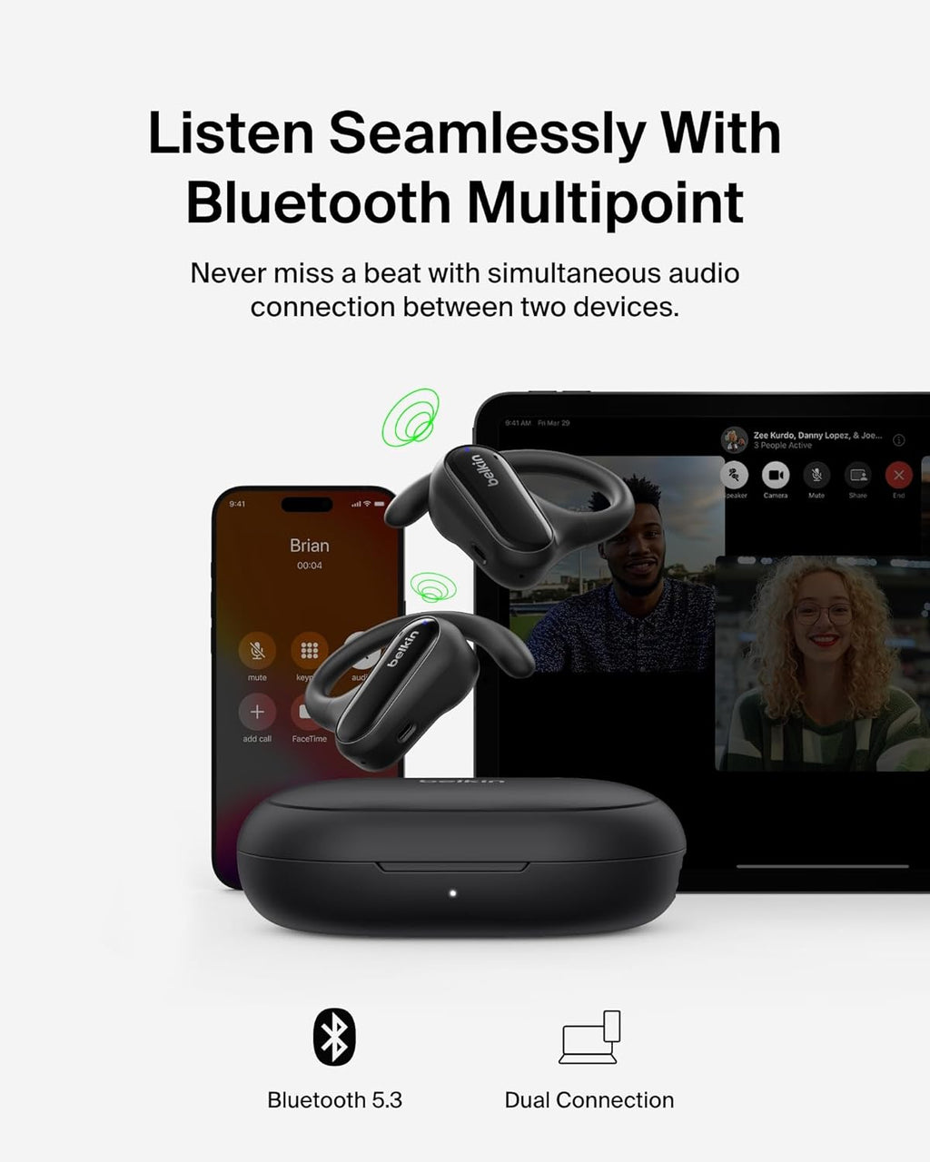 Belkin Soundform ClearFit Écouteurs open-ear sans fil - Noir