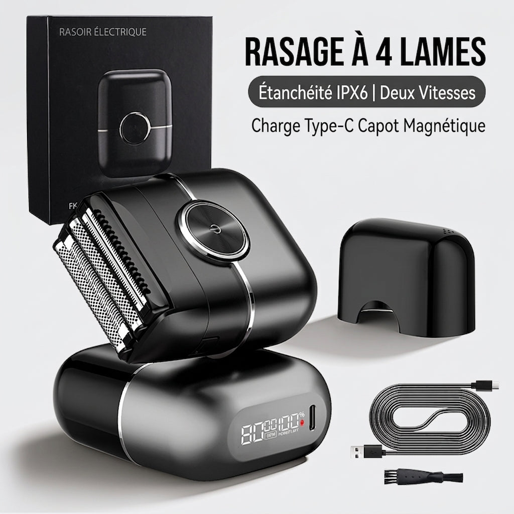 Sparoma FK-706 Rasoir Électrique Épilation Outil de Filage 4 Lames de Rasage Acier Inoxydable Longue Durée Noir