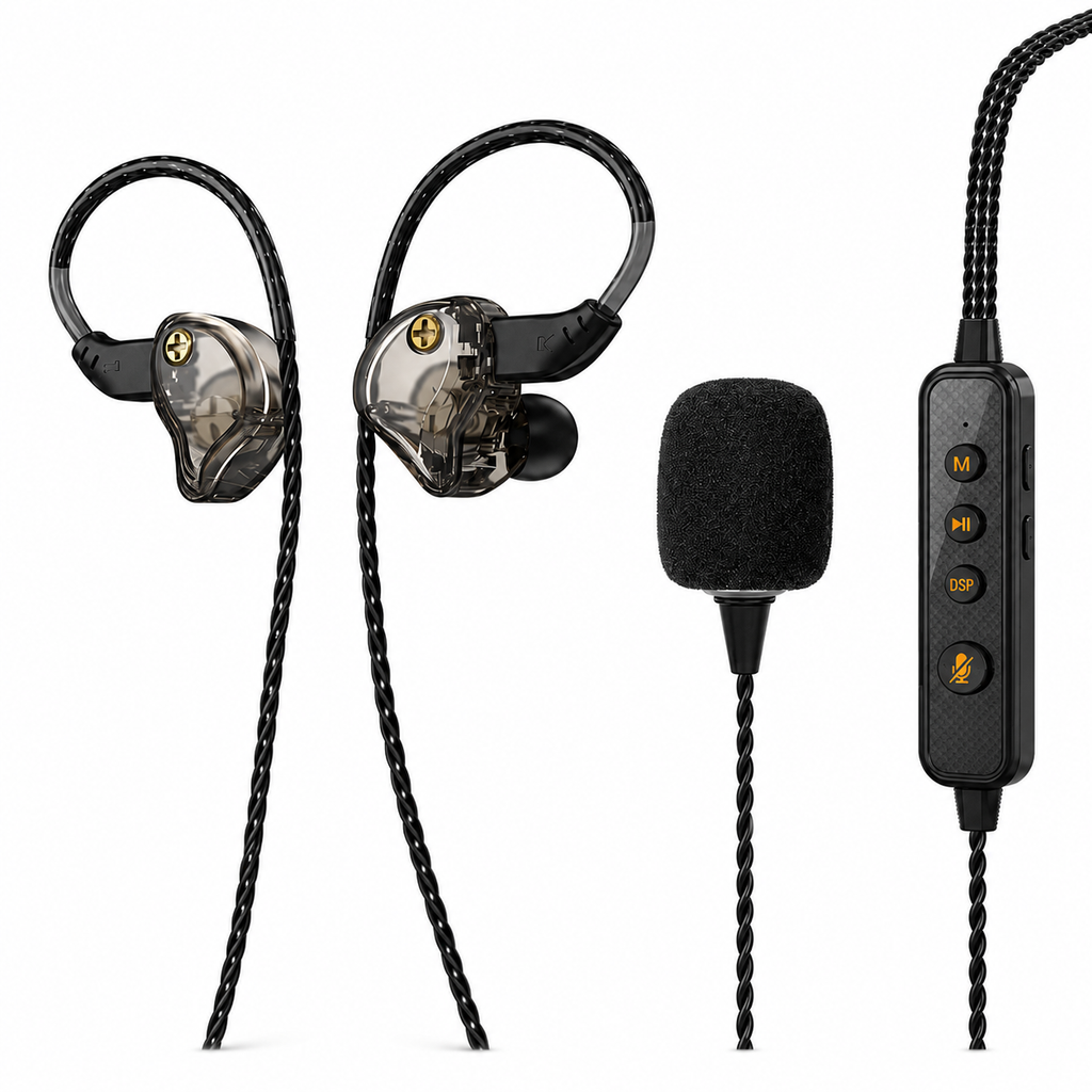 Édition Deluxe - KM09 - Carte sonore pour streaming en direct, casque karaoké filaire Noir et or + Adaptateur de connexion Apple