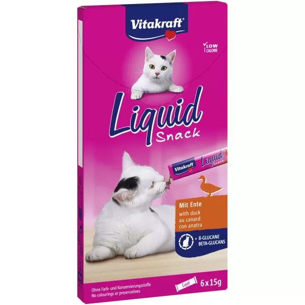Vitakraft Snack liquide canard avec bêta-glucanes friandises pour chat - 6 x 15 g