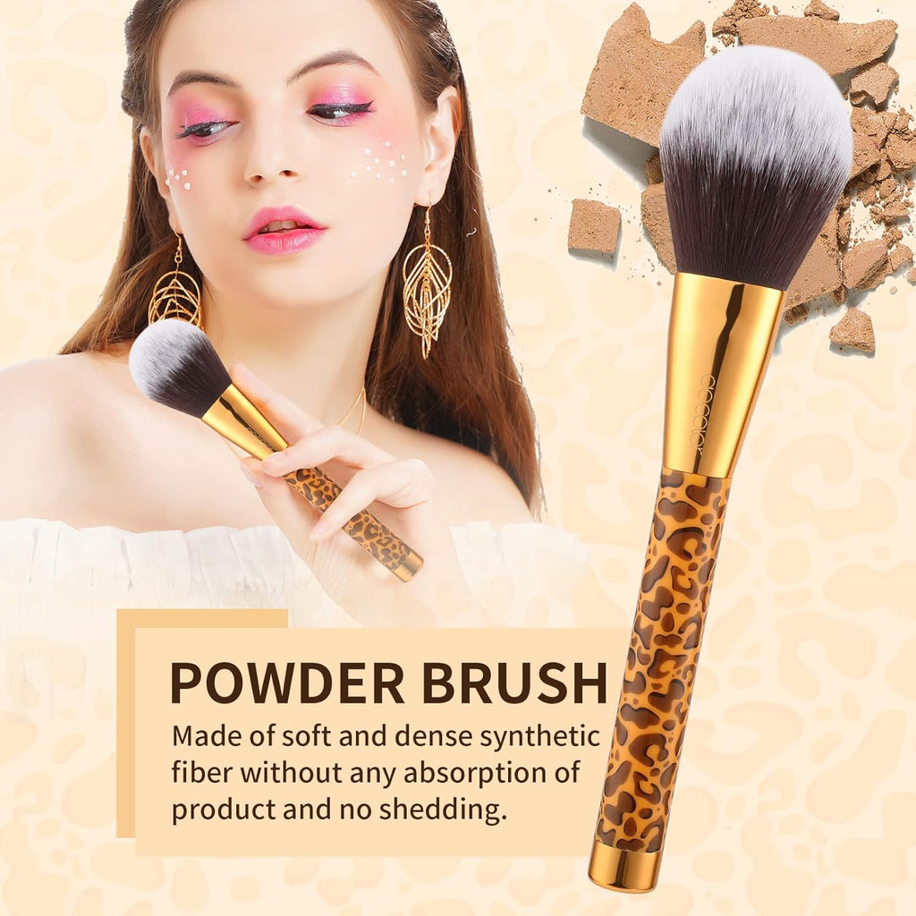 Docolor Coffret Cadeau 14 Pièces Pinceaux de Maquillage Imprimé Léopard Doré