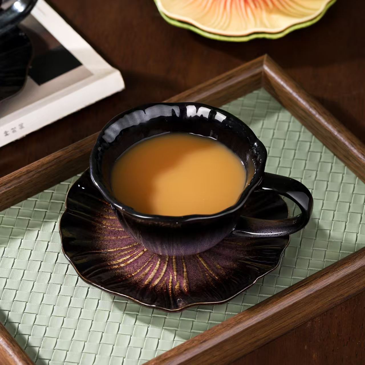 YumiPLUS Ensemble de tasses à café à motif de fleur violette à dégradé
