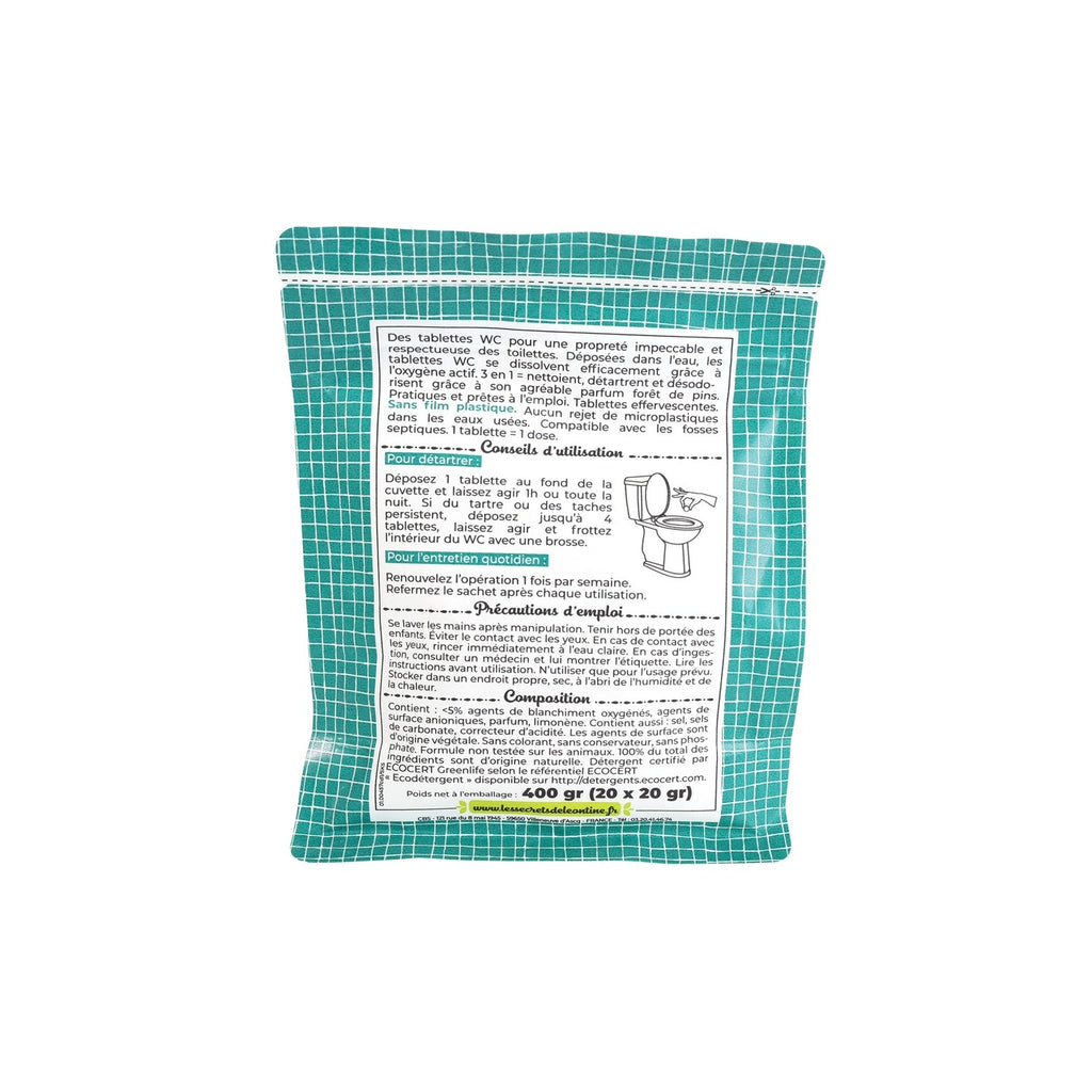LES SECRETS DE LEONTINE Tablettes nettoyantes WC effervescentes 3 en 1 Ecocert Forêt de Pins 20 tablettes