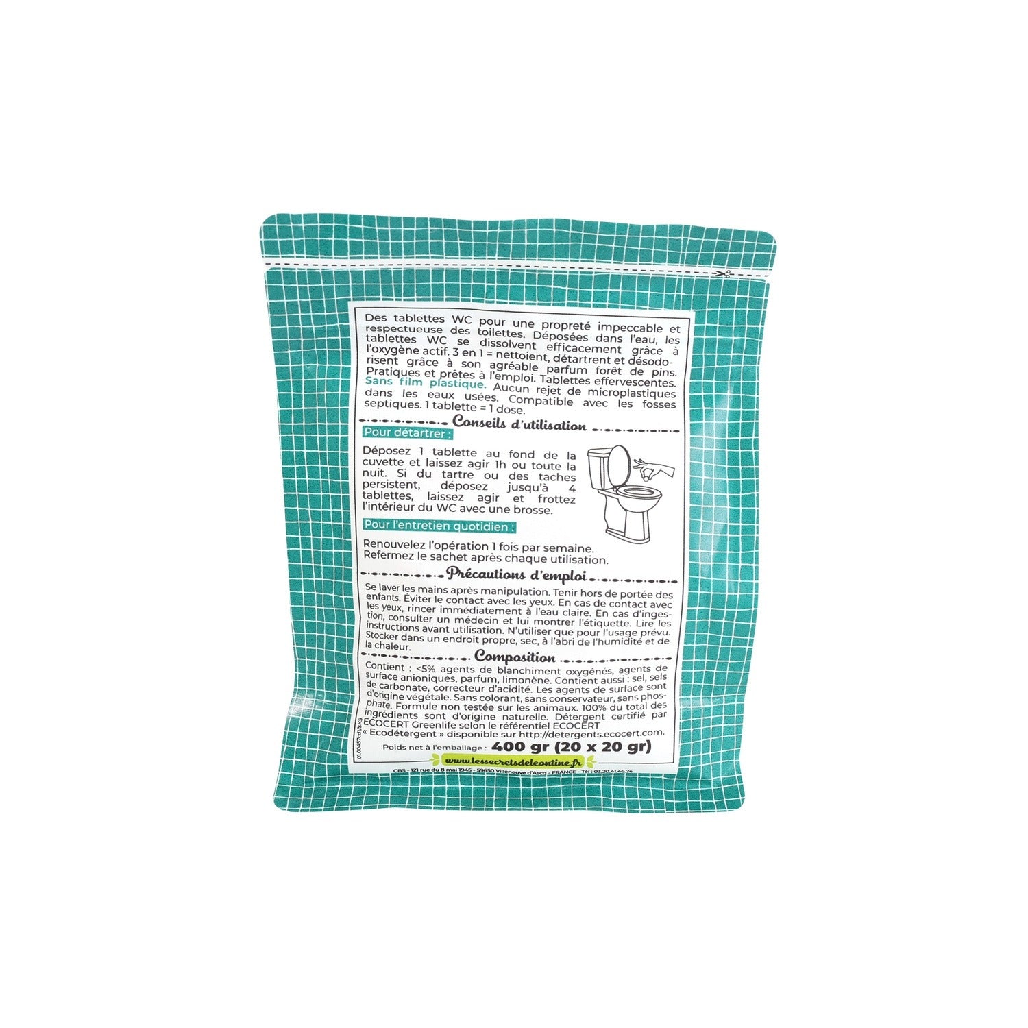 LES SECRETS DE LEONTINE Tablettes nettoyantes WC effervescentes 3 en 1 Ecocert Forêt de Pins 20 tablettes