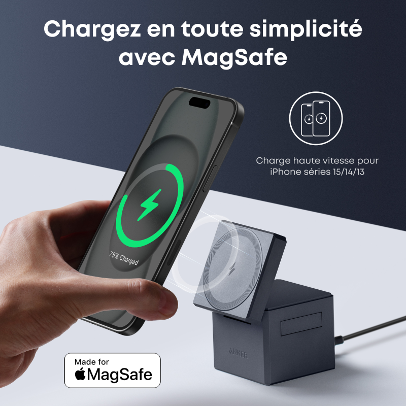 Anker Y1811G11 Chargeur mobile pour casques audio, smartphones et montres connectées - Noir, CA/USB, Sans fil, Charge rapide