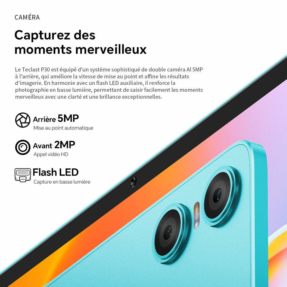 TECLAST P30 Tablette 10,1 pouces, processeur Unisoc T7200 octocœur, 4 Go + 8 Go RAM étendue, stockage 128 Go, extension carte TF 1 To, écran IPS 1280 x 800, Wi-Fi double bande, 6000 mAh