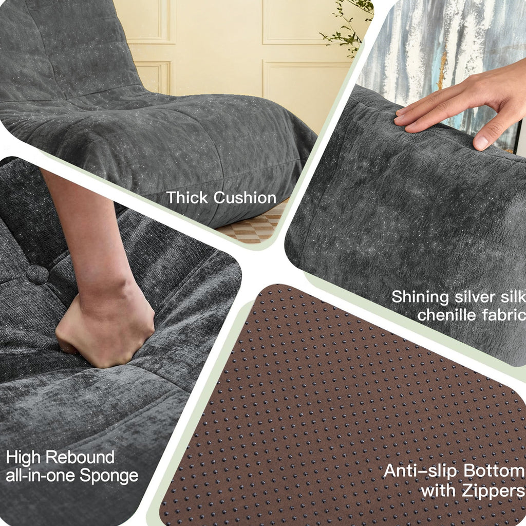 URBAN MEUBLE Série de chaises poufs en chenille Canapé paresseux Gris foncé 90x100x80 cm