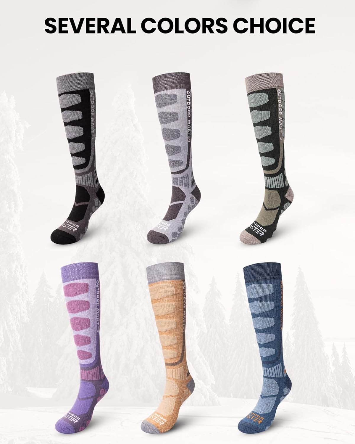 OutdoorMaster Lot de 2 paires de chaussettes de ski en laine mérinos à compression gris foncé - Taille L
