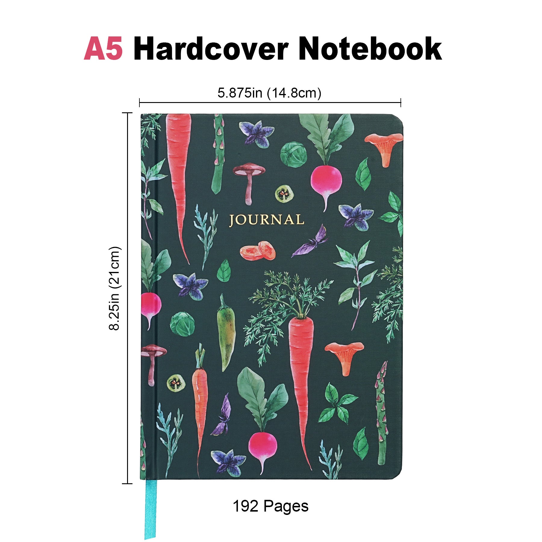 Jubiluu Carnet ligné A5 à couverture rigide texturée avec marque-pages et élastique - Veggie Garden