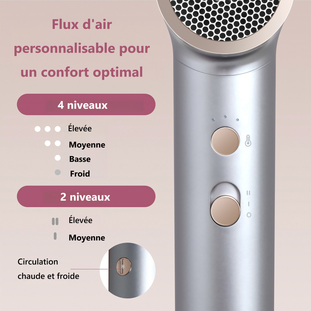 Lecomely Sèche-cheveux haute vitesse, puissant et léger, 2 vitesses et 4 réglages de température, conception ergonomique, bouton air froid, diffuseur et concentrateur