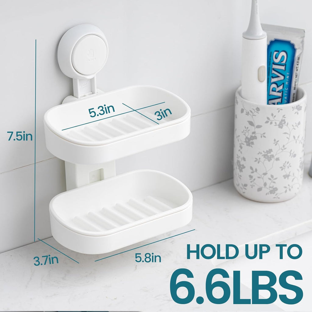 TAILI Porte-savon à ventouse double couche, support à éponge robuste pour douche, salle de bain, baignoire et évier de cuisine, sans perçage, amovible