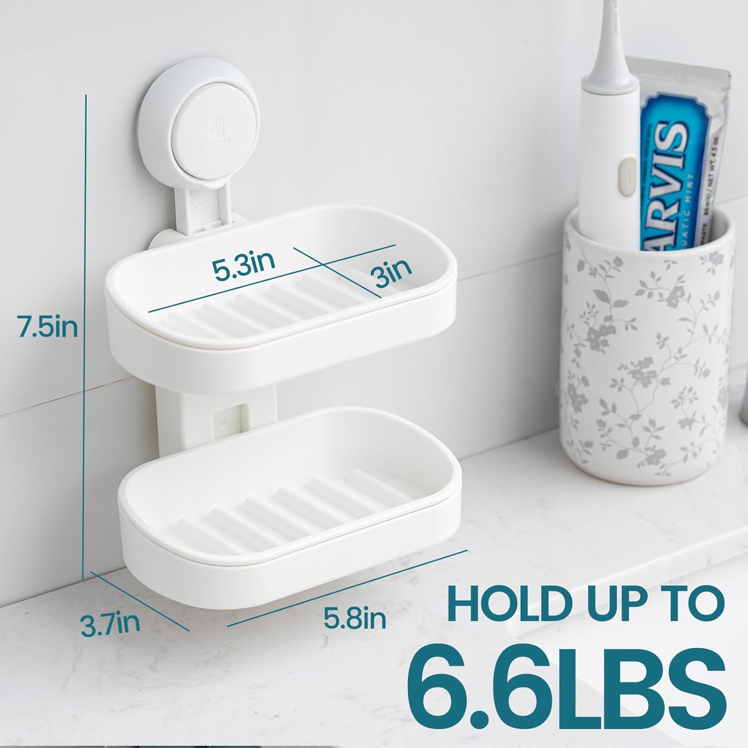 TAILI Porte-savon à ventouse double couche, support à éponge robuste pour douche, salle de bain, baignoire et évier de cuisine, sans perçage, amovible