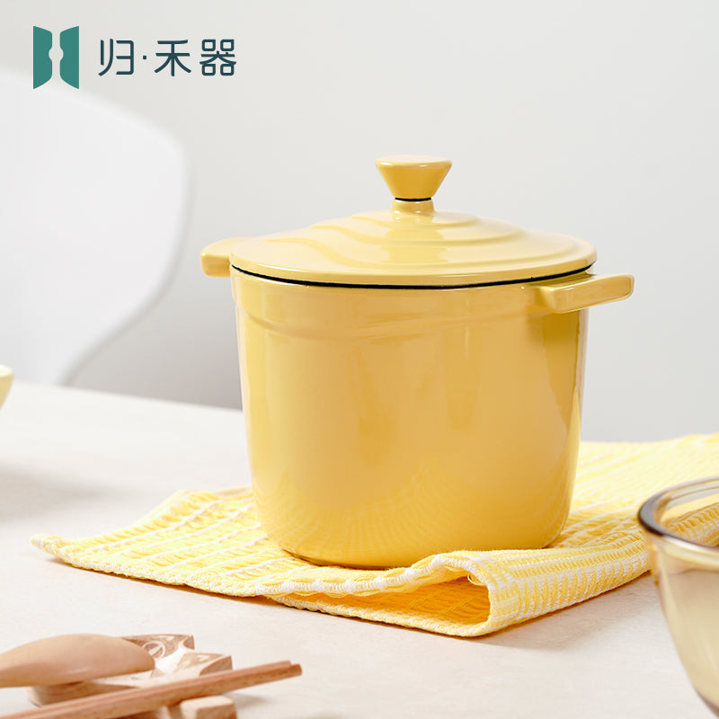 Pot pour aliments pour bébés en fonte émaillée, mini faitout multifonction pour 1 personne pour bouillie et soupe, compatible avec les plaques à induction, hot pot pour 1 personne