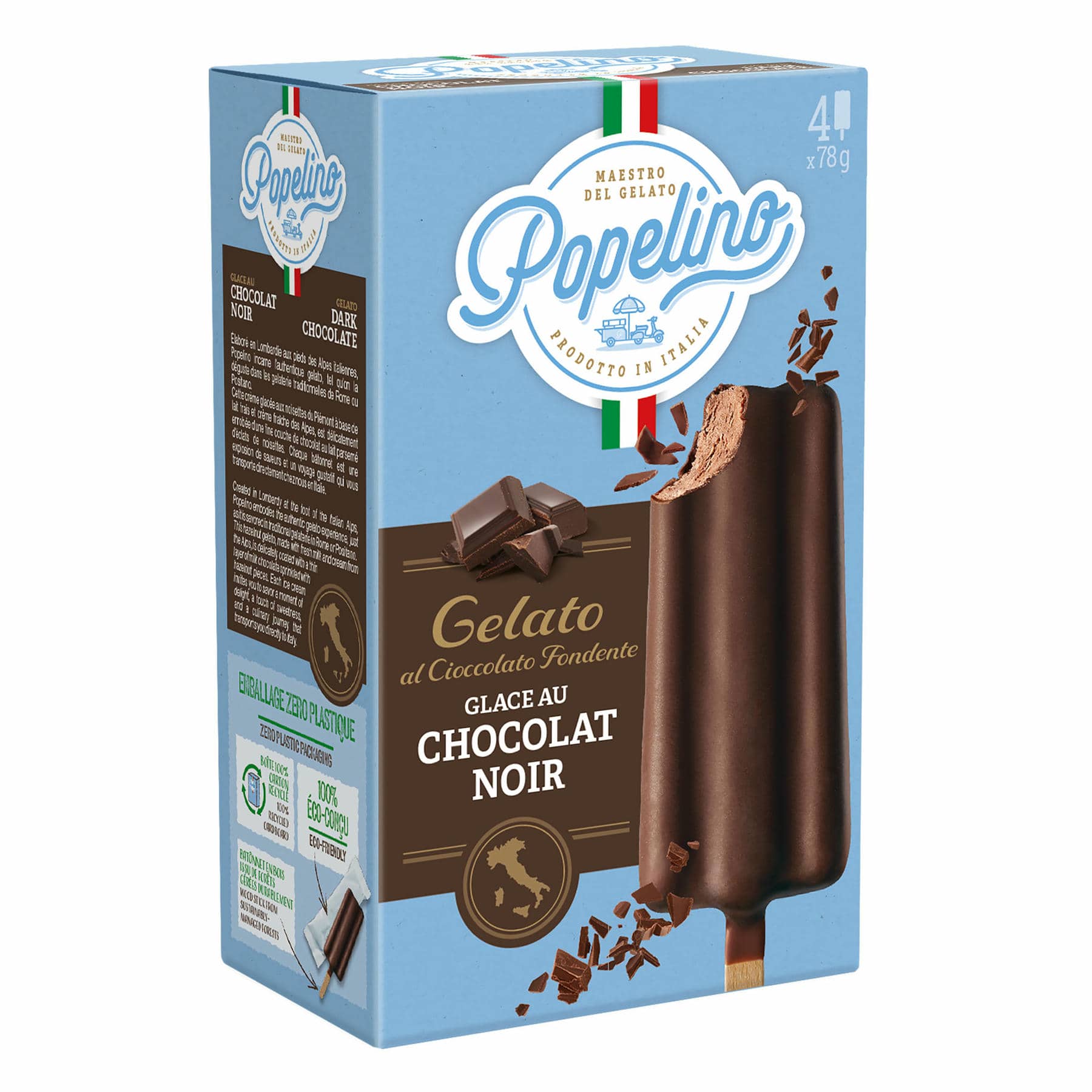 POPELINO Bâtonnets de glace au chocolat noir - 4 x 78 g