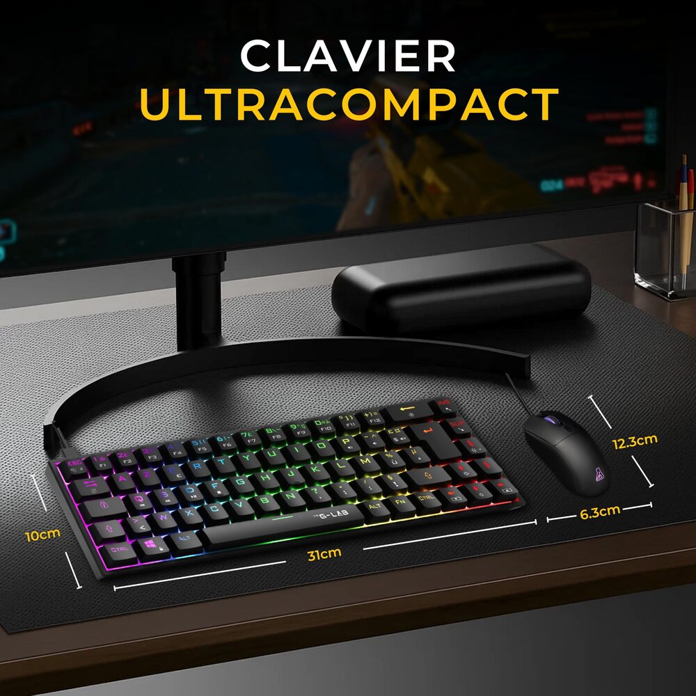 THE G-LAB Titan Combo Ensemble Clavier et Souris Gaming Filaire - AZERTY, 12800 DPI, 6 Boutons - Noir