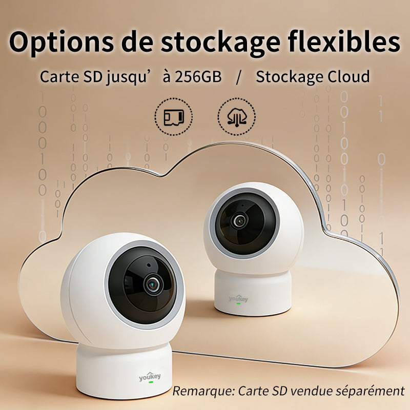 UNIVIEW Youkey P310 Caméra de Surveillance Intérieure PTZ 2,5K, Détection 360° des Personnes, Animaux et Pleurs de Bébé, Wi‑Fi 6 (2,4/5 GHz), Suivi Automatique, Audio Bidirectionnel, Appairage Bluetooth, Aucun Abonnement Mensuel