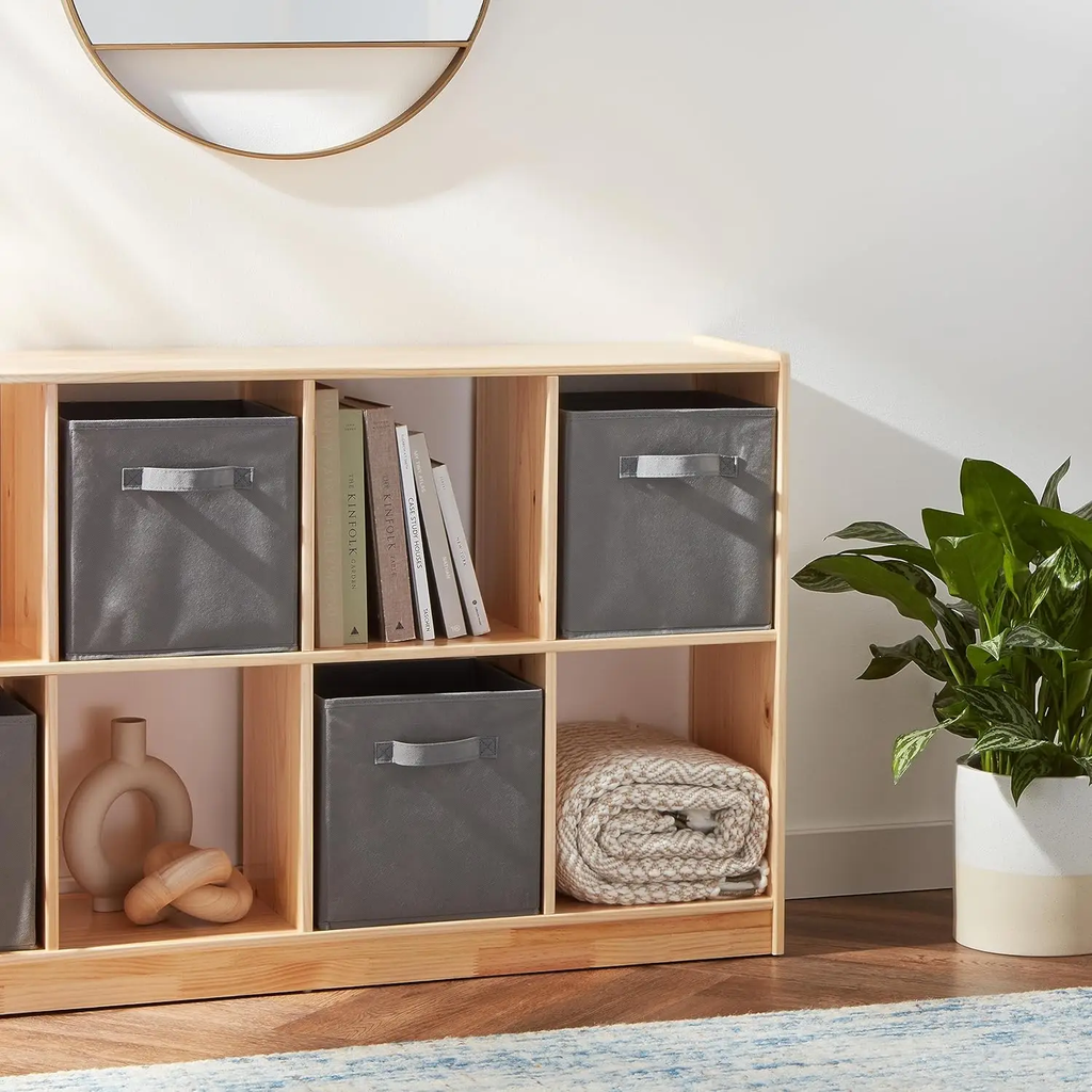 ANQI Cubes de rangement en tissu pliables avec poignées, gris, 10,5 x 10,5 x 11 pouces, lot de 6, vente de Nouvel An, cadeaux top