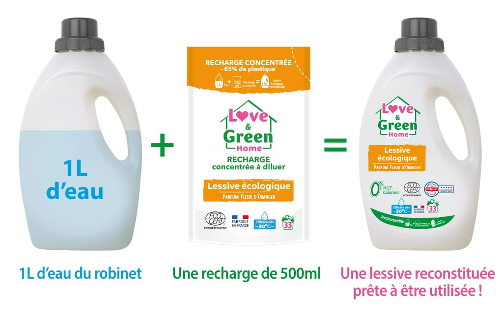 Love&Green Home Recharge concentrée à diluer de lessive parfumée Fleur d'Oranger - 500 ml