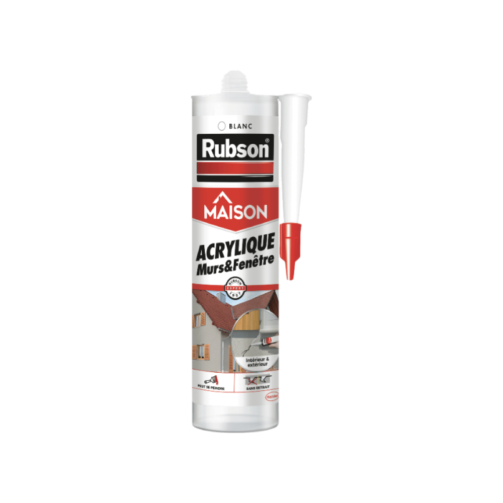 Henkel Rubson | Mastic Maison Acrylique Murs & Fenêtres Banc (cartouche de 280 ml) – Mastic acrylique pour intérieur & extérieur – Comble fissure, joint porte et fenêtre